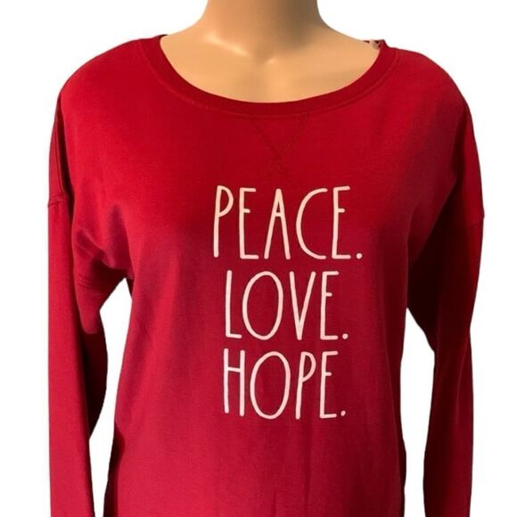 RAE DUNN “ PEACE.LOVE.HOPE.”  RED SWEATSHIRT SZ S - Picture 1 of 10